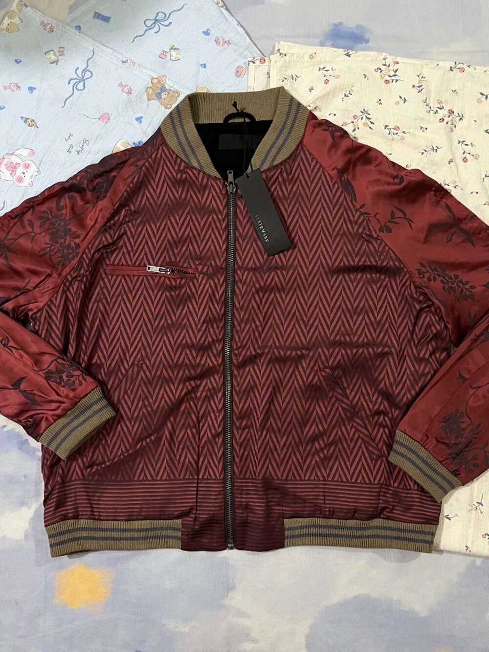 Haider Ackermann Red Satin Jacquard Baseball Jacket